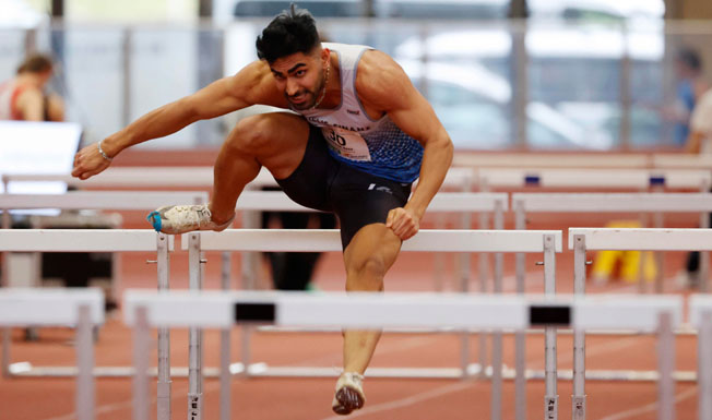 Reza Bahreini war im Münchner Hürdenwald der Schnellste (Foto von Theo Kiefner) BahreiniReza1 BLV Halle2024 Kiefnerfoto
